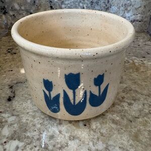 Bob Mays Vintage Handmade Pottery Cream Pot with Blue Tulip Design 1990s